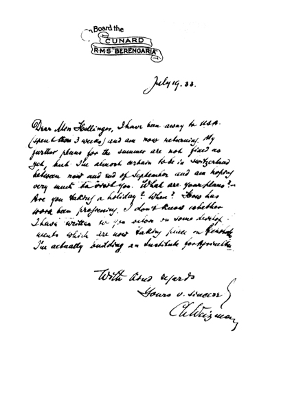 Dr. Chaim Weizmann’s letter to Hellinger offering her a position at the Sieff Institute